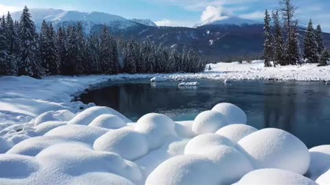 Magical beauty of the lake in the snow