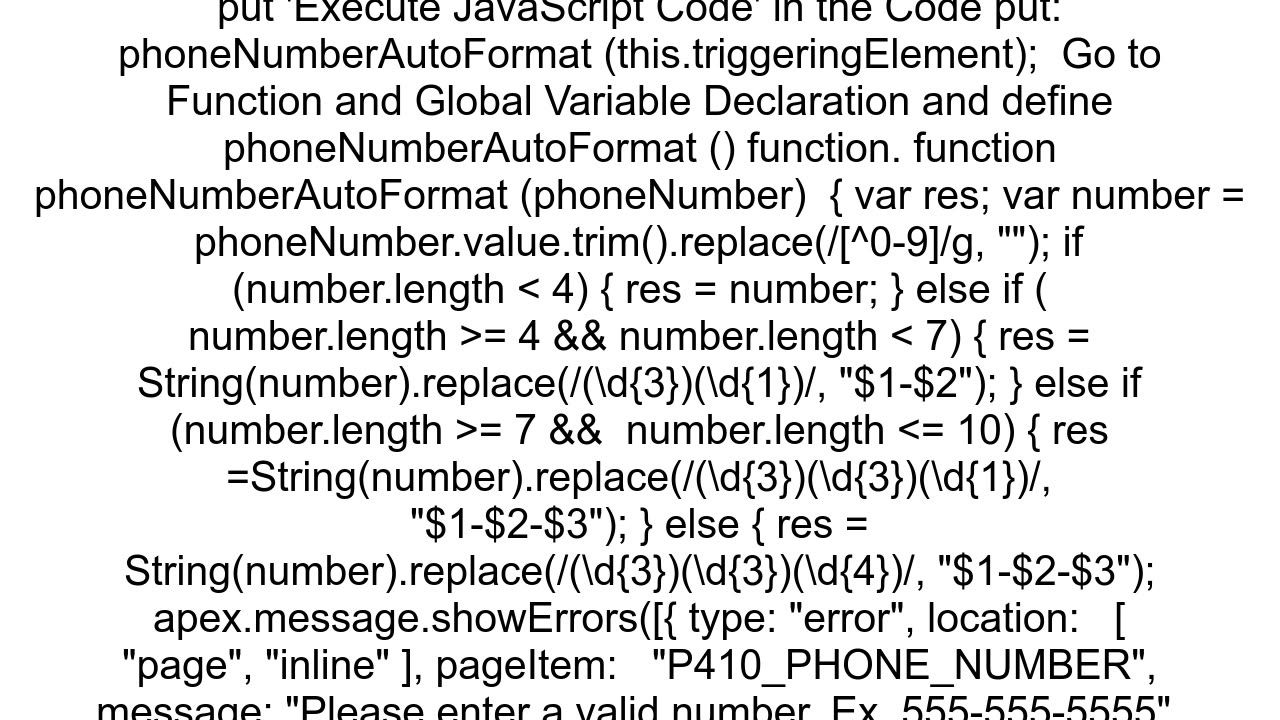 Applying a phone number format mask in oracle apex