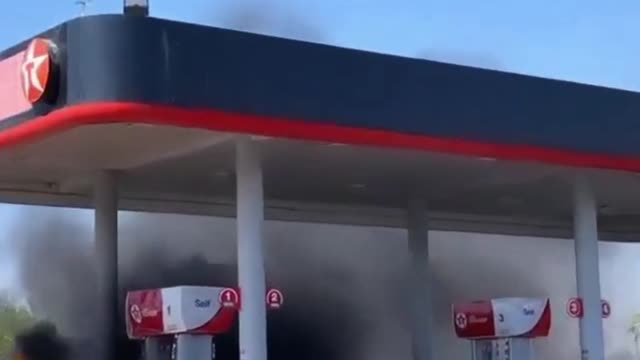 Terrible view! Lamborghini is burning near to the petrol pump