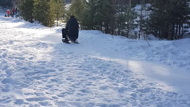 sledding down the mountain