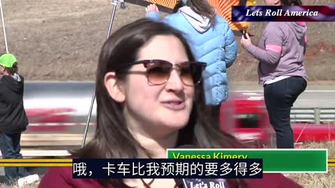 Americans cheer on people's convoy at highway overpass