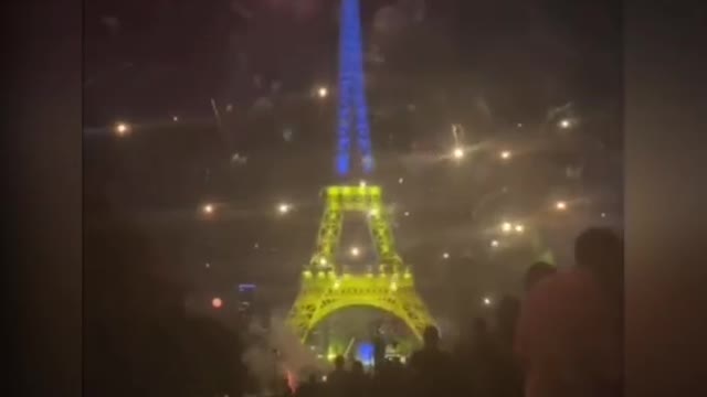 Eiffel Tower in Paris was painted in the colors of the flag of Ukraine.