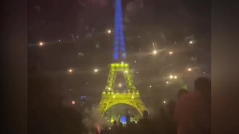 Eiffel Tower in Paris was painted in the colors of the flag of Ukraine.