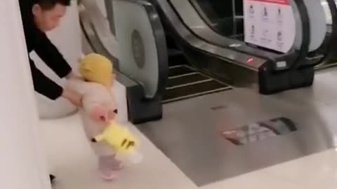 The baby went to the supermarket but naturally at home
