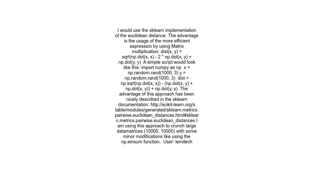 Efficient distance calculation between N points and a reference in numpyscipy