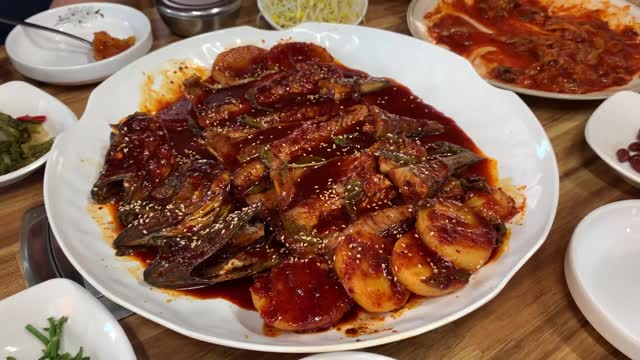 Delicious food steamed Pollack