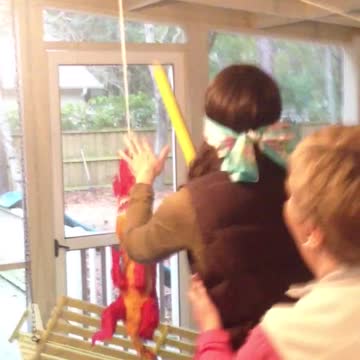 Blindfolded Woman Hits Lamp Instead Of Pinata