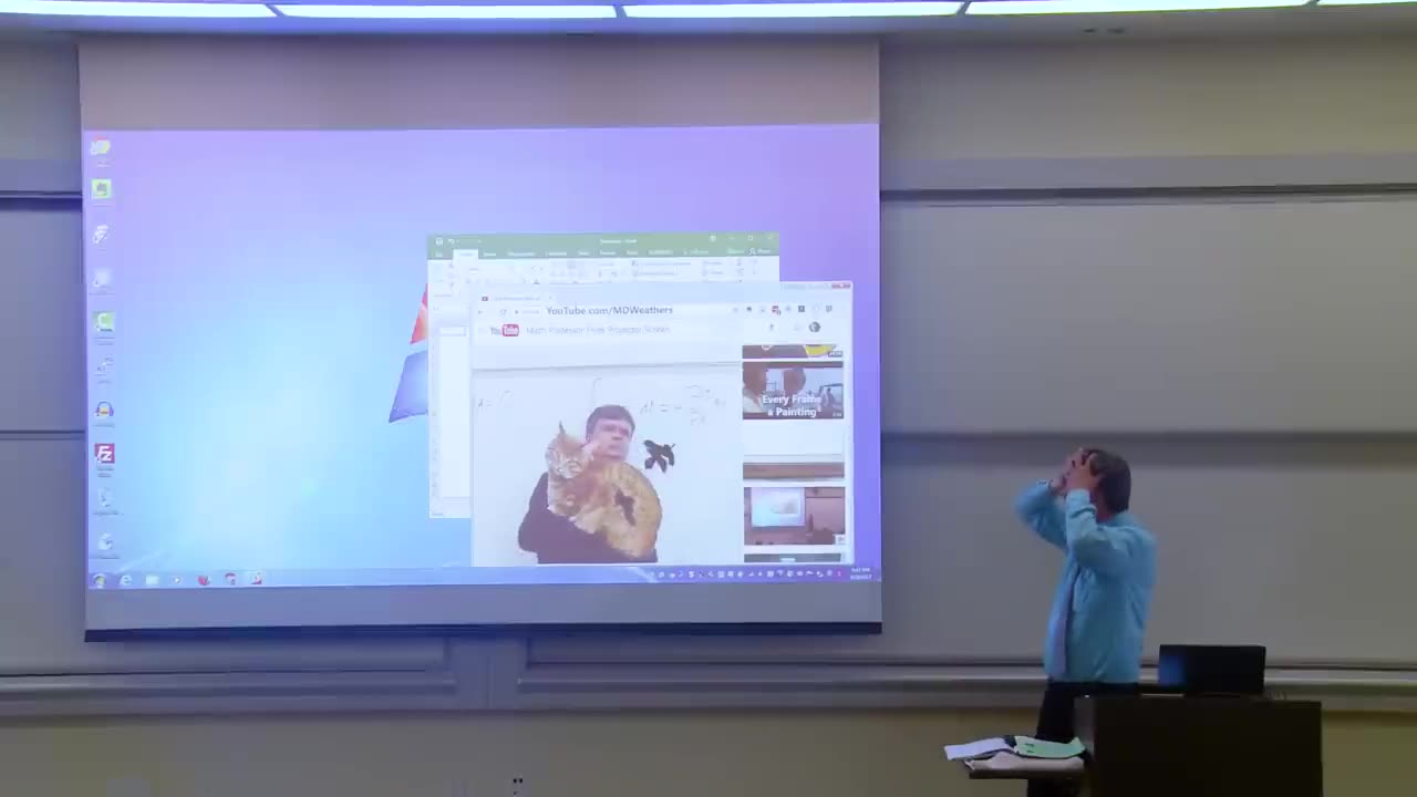 Professor Fixes Projector Screen in Maths Class