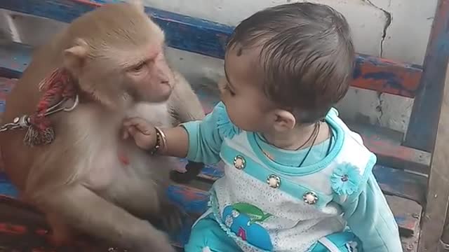 M¥_Princess_playing_with_monke¥🐒cute girl playing with monkey🐵