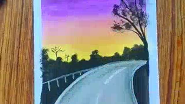 Road scenery Oil Pastel Drawing #shorts.mp4