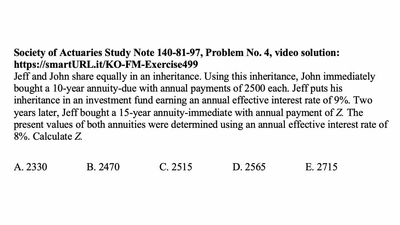 Exam FM exercise for March 17, 2022