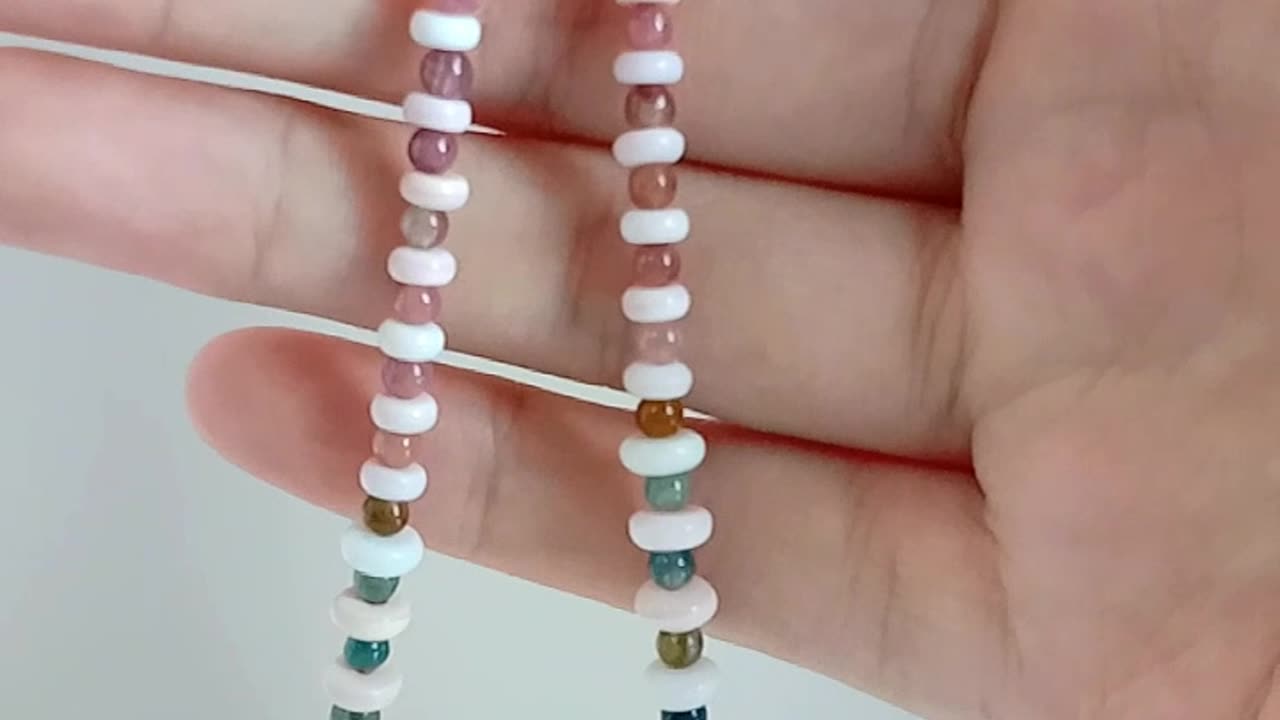 Sakura onyx Spodumene Kunzite pink shell 3mm Tourmaline Rubellite Apyrite roundle beads necklace
