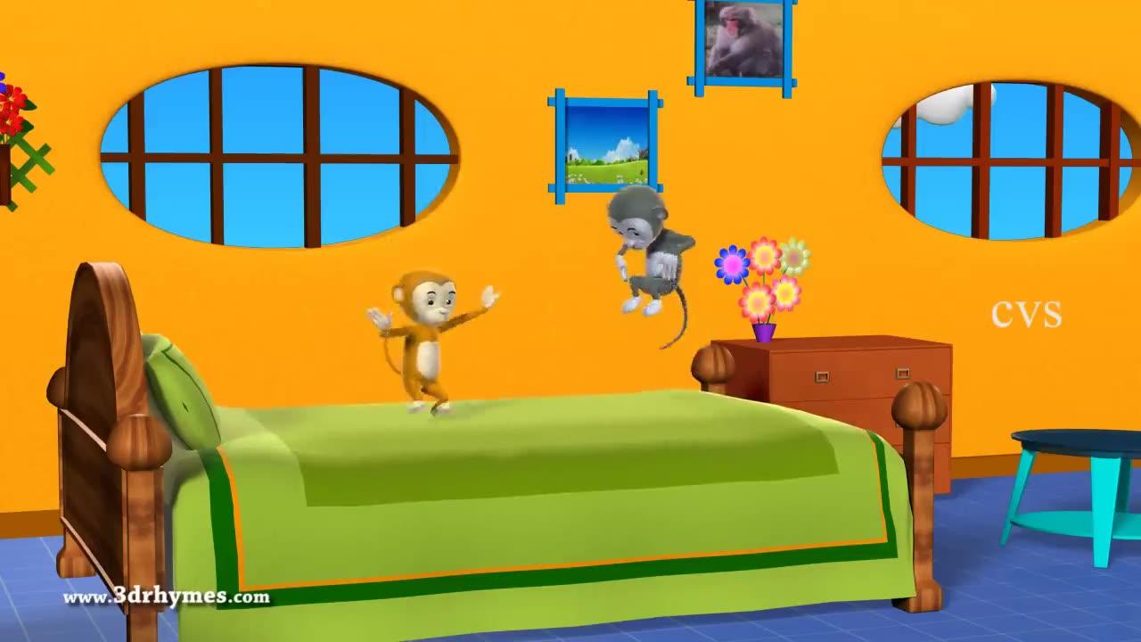 Five Little Monkeys Jumping on the bed - 3D Animation English Nursery rhyme for children