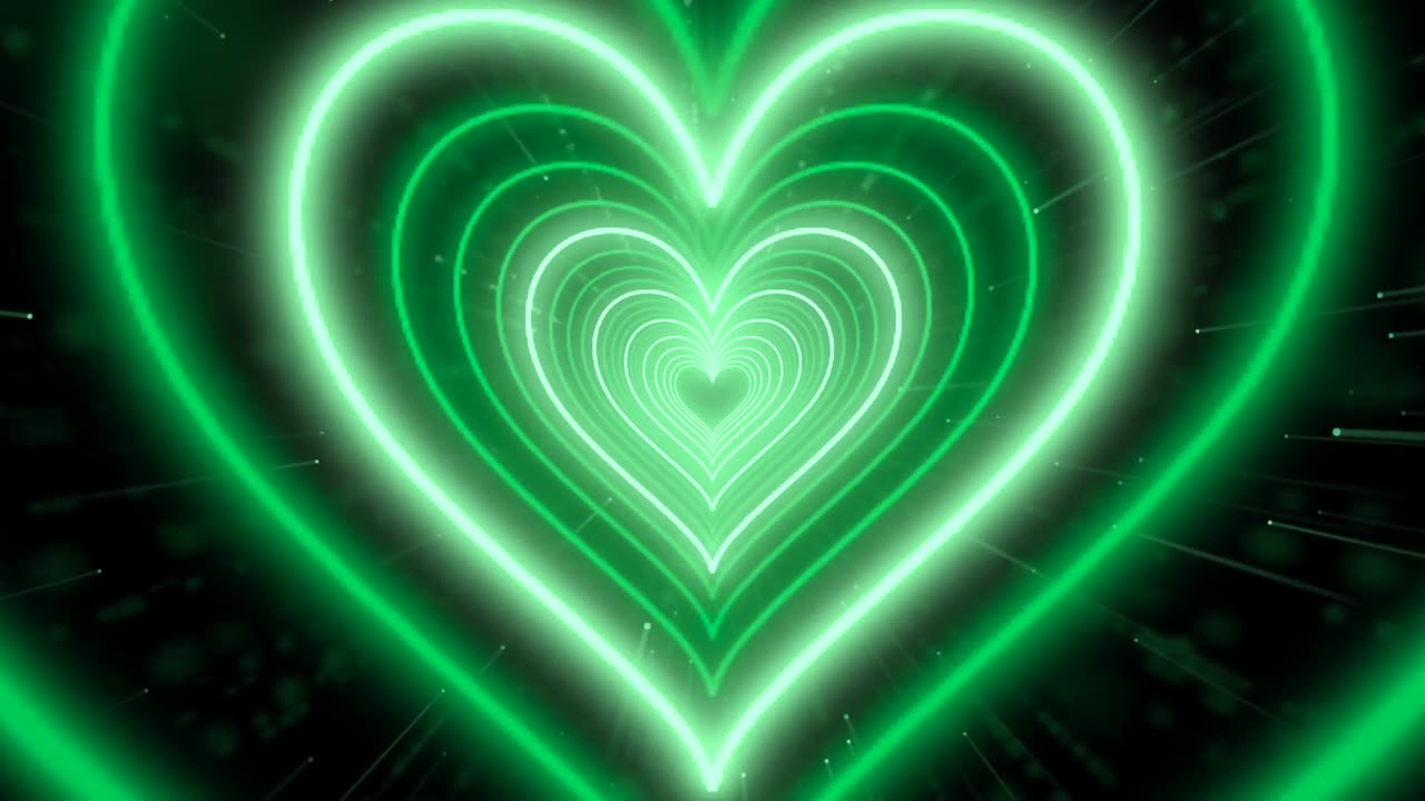 777. Bg Animation💚Green Heart Background Neon Lights Background Effect Heart