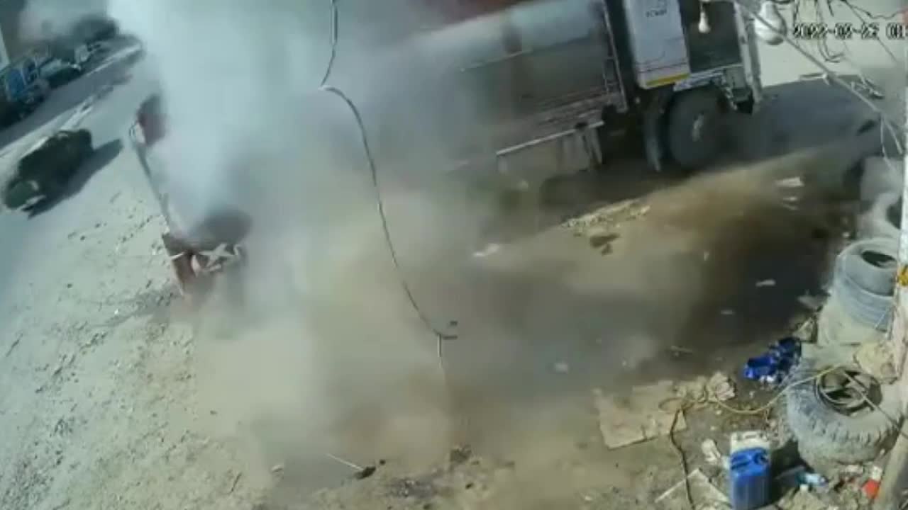 Mechanic Goes Flying After Tire Explodes!