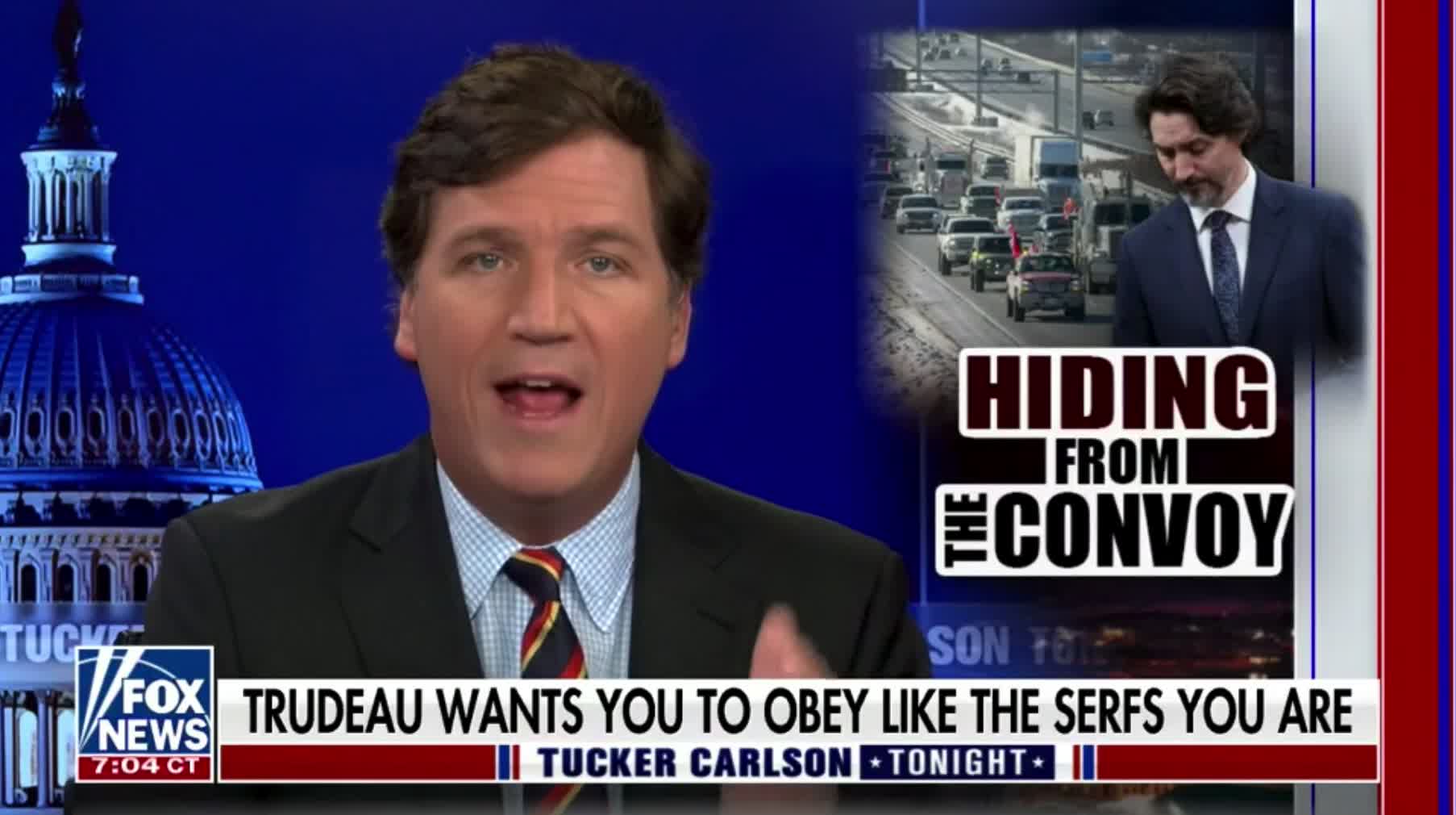 Tucker Carlson BLASTS Canadian Prime Minister Justin Trudeau for his Covid tyranny and for hiding from the trucker protest.