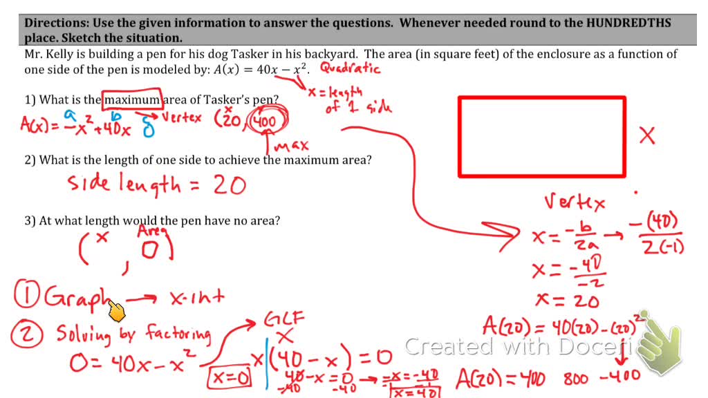 Modeling with Quadratic Functions