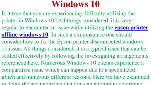 Method To Fix Epson Printer Offline Windows 10