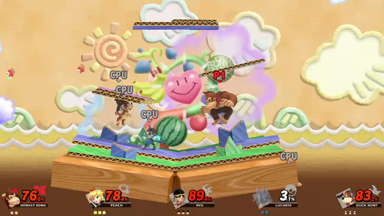 Donkey Kong Vs Peach Vs Ryu Vs Lucario Vs Duck Hunt on Super Happy Tree (Super Smash Bros Ultimate)