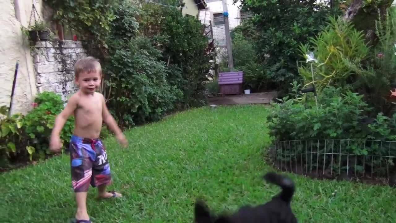 Gabi playing with dog. 3D camera test