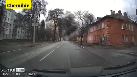 Russian strike caught on dashcam in Chernihiv, Ukraine