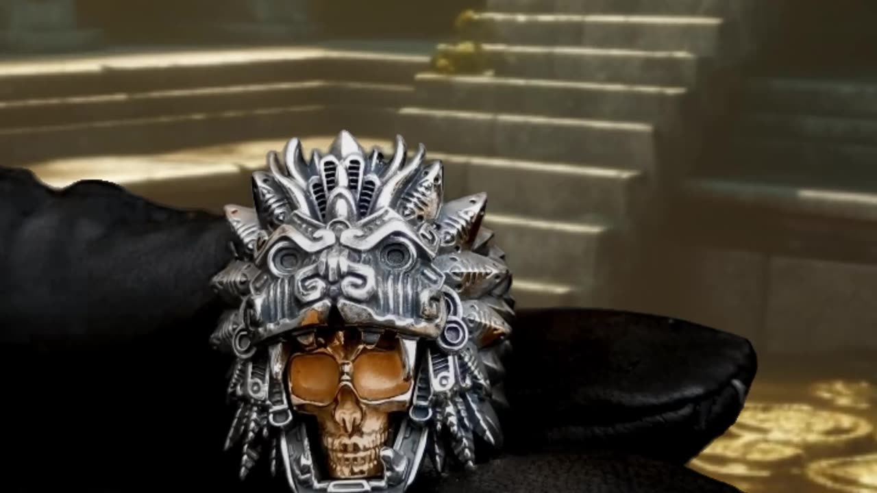 Guetzalcoatl Gold Skull Ring