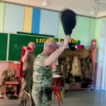 Ukraine soldiers inside a children's school
