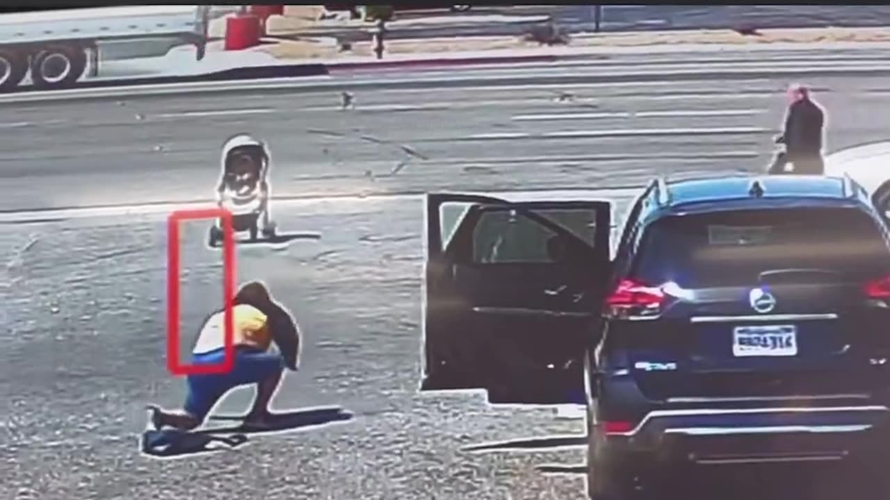 mans quick reactions saves baby from rolling onto busy highway.