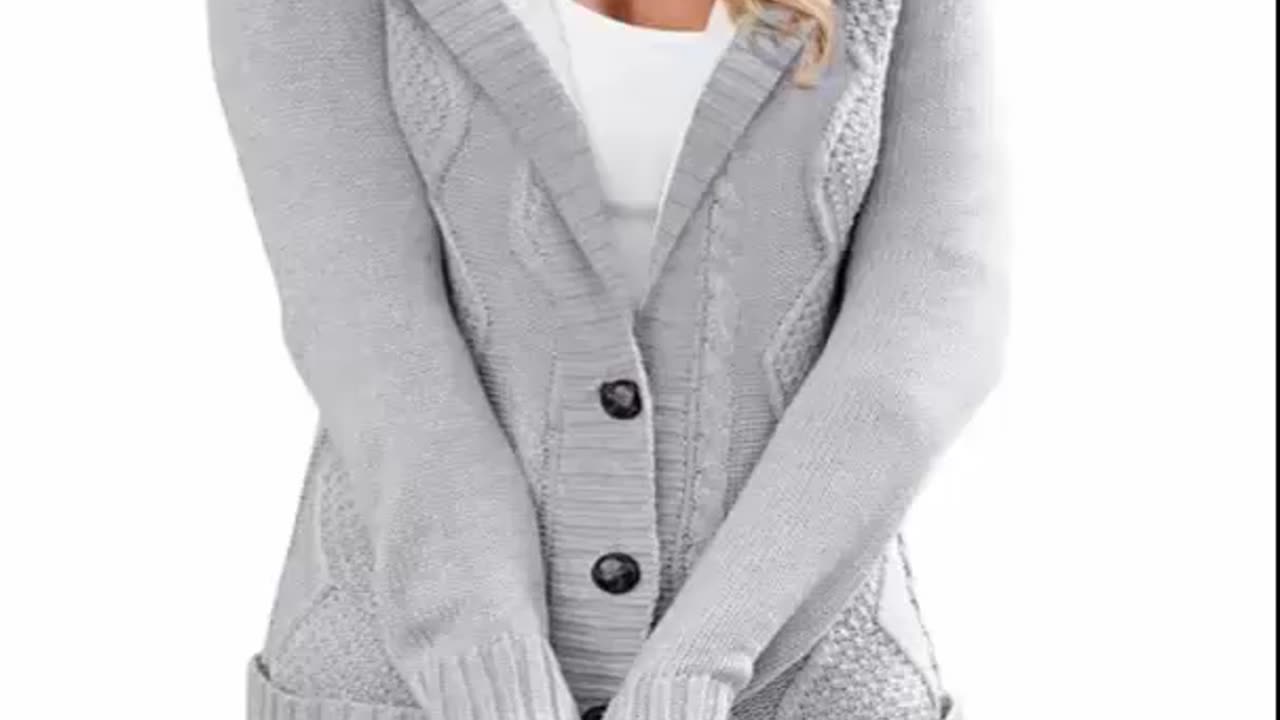 Sidefeel Women Hooded Fleece Lined Sweater Cardigan Button Down Front Winter Coat