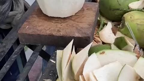 Fresh coconut cutting skills