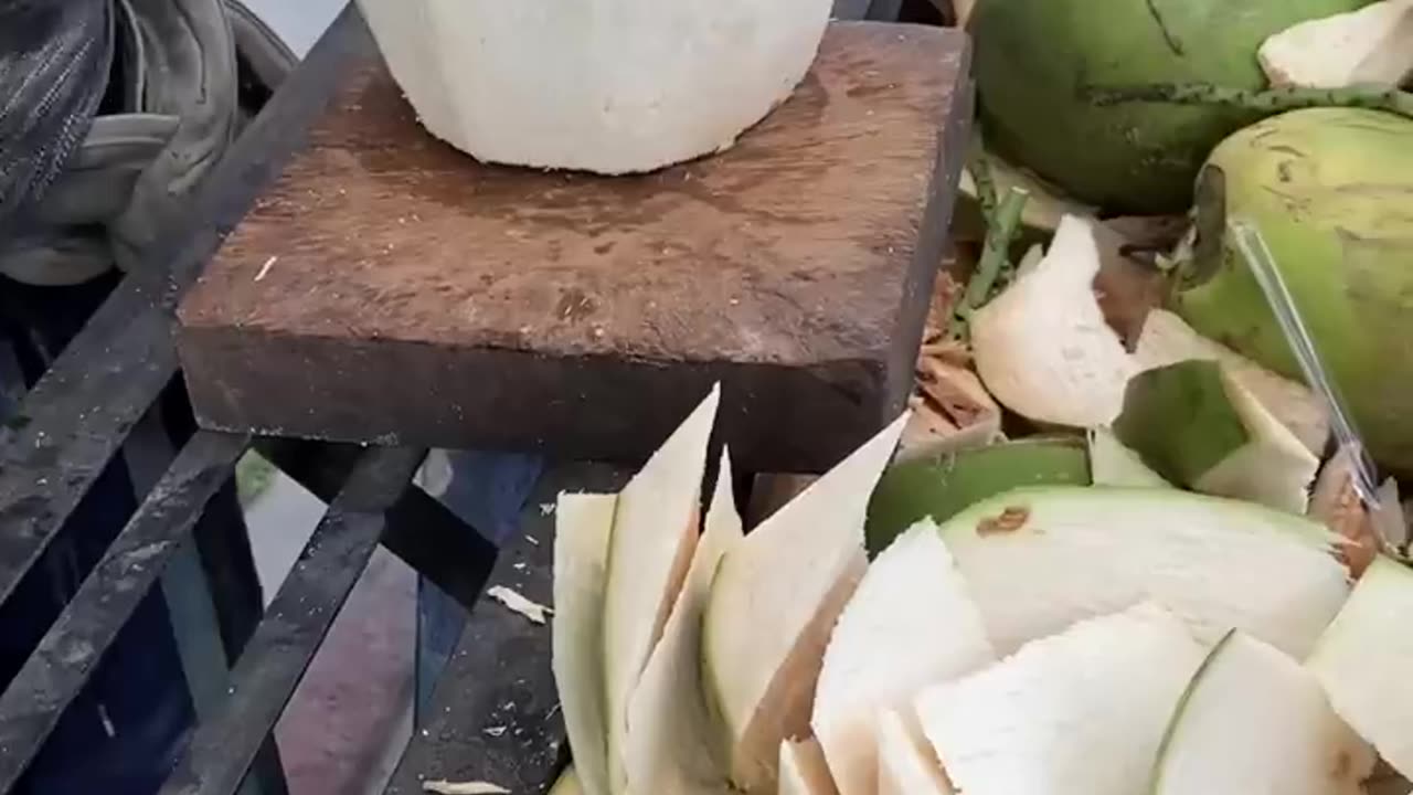 Fresh coconut cutting skills