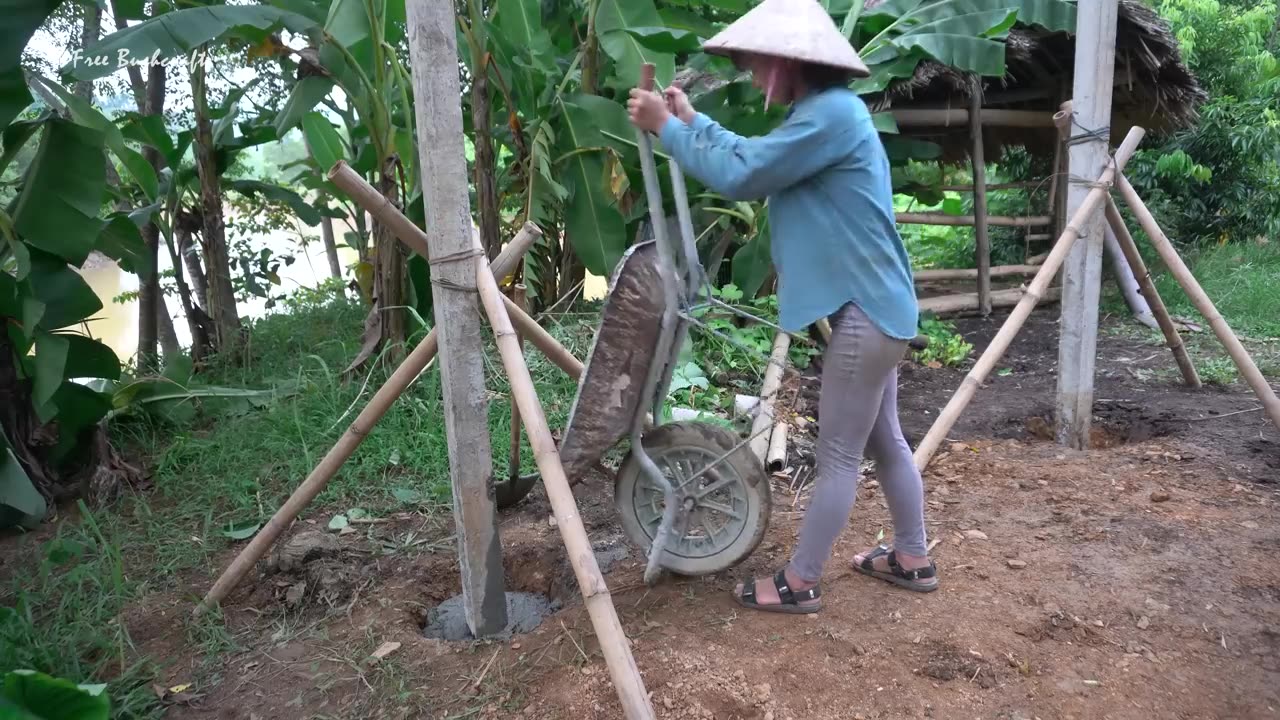 Complete Construction of Buffalo Stables with Concrete Columns - Free Bushcraft Ep.85