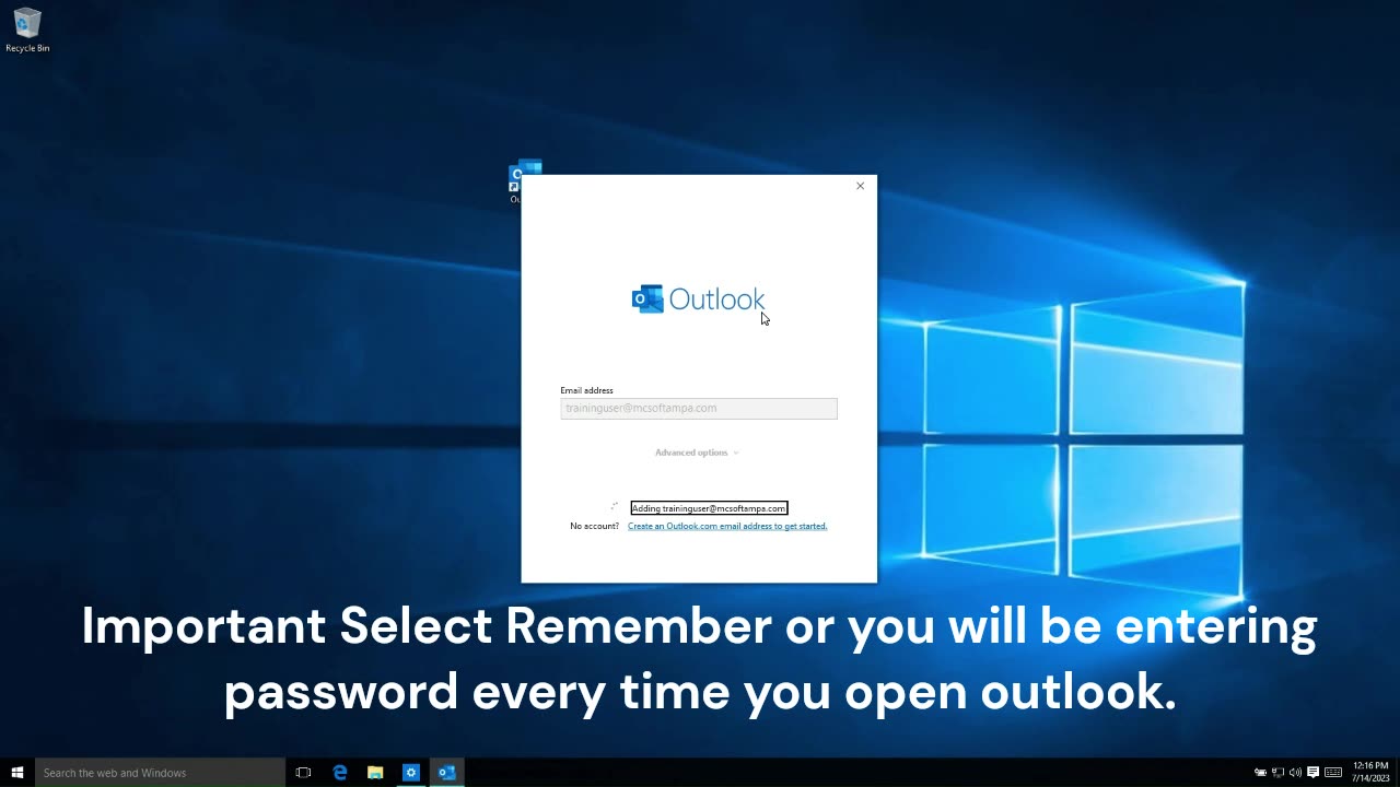 MCS Setup Outlook