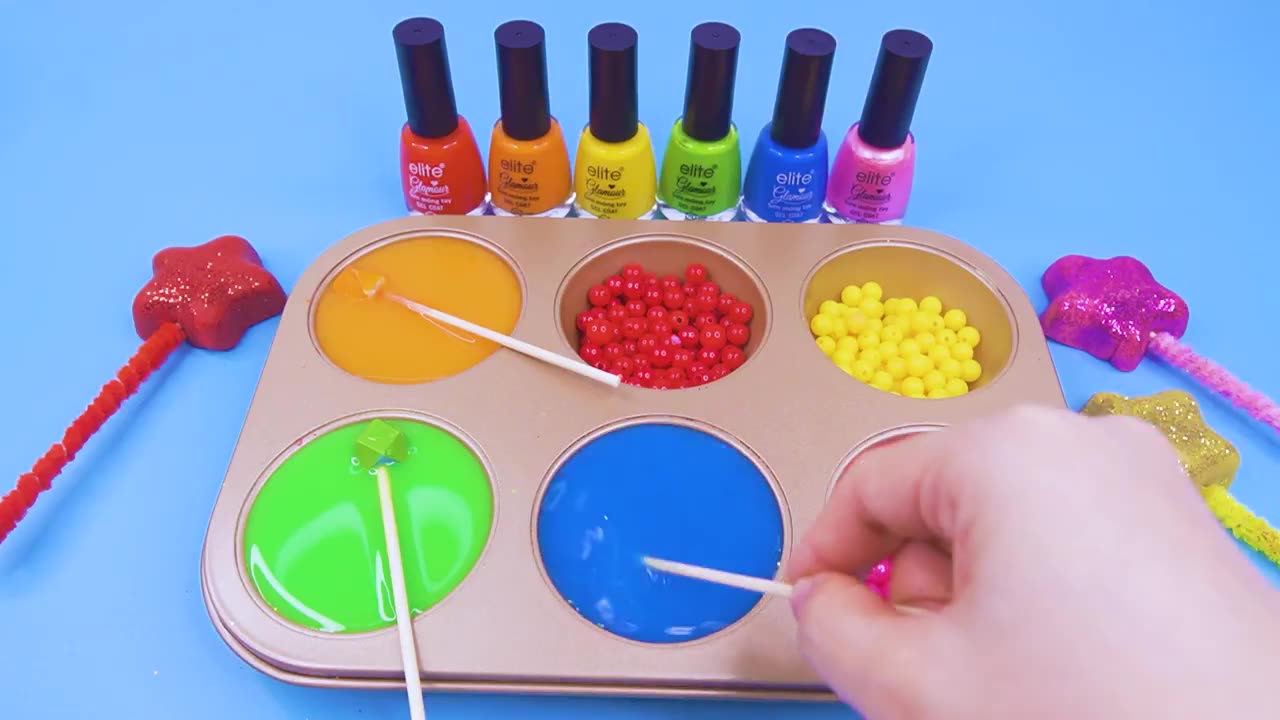 Satisfying Video l How to Make Rainbow Lollipop Candy with Nails Polish Cutting ASMR