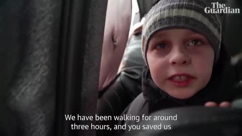 We left our Dad in Kyiv': young Ukrainian boy in tears after fleeing capital