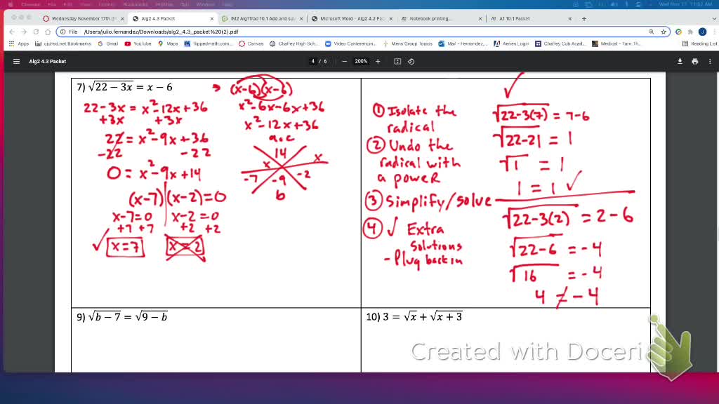 Im3 Alg2CC Unit 4.3 Radical Equations