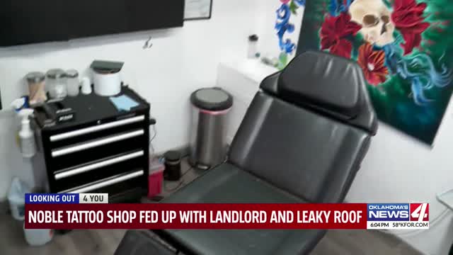 Noble tattoo shop fed up with landlord and leaky roof