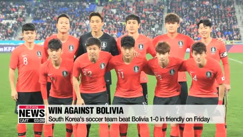 South Korea's national soccer team beats Bolivia 1-0 in friendly on Friday