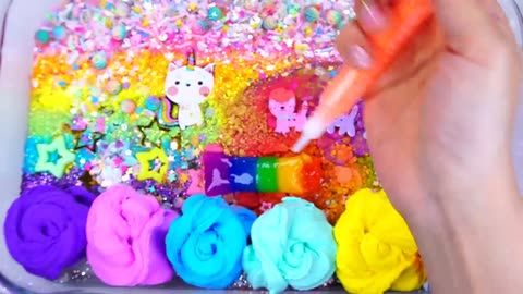 cat rainbow slime mixing Random cut , shiny thenges into slime