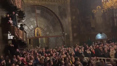 Christains sing Christ is Risen at Church of St. Anthony and Feodosia of Pechersk on New Years 2023
