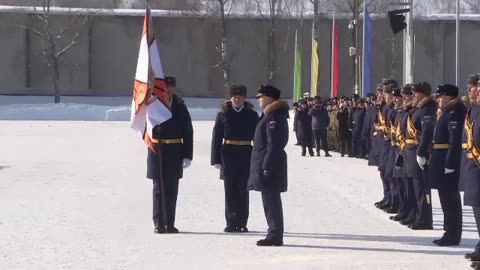 Tank crews and paratroopers of Airborne Troops' Division receive combat banners in Pskov