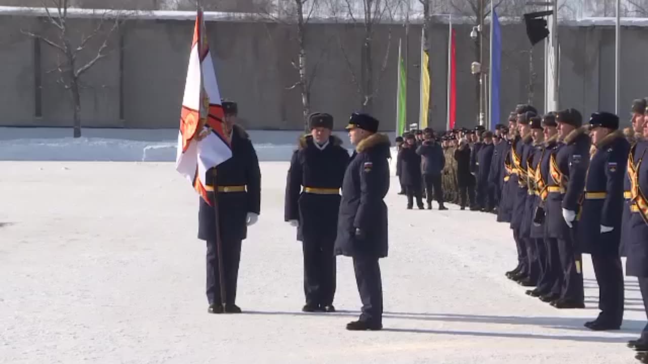 Tank crews and paratroopers of Airborne Troops' Division receive combat banners in Pskov