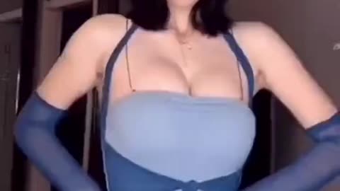 Blue skirt shaking bubby girl