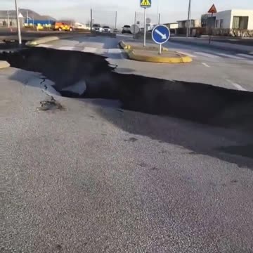 Massive Crack Emanating Steam in the Center of Grindavik Town of Iceland