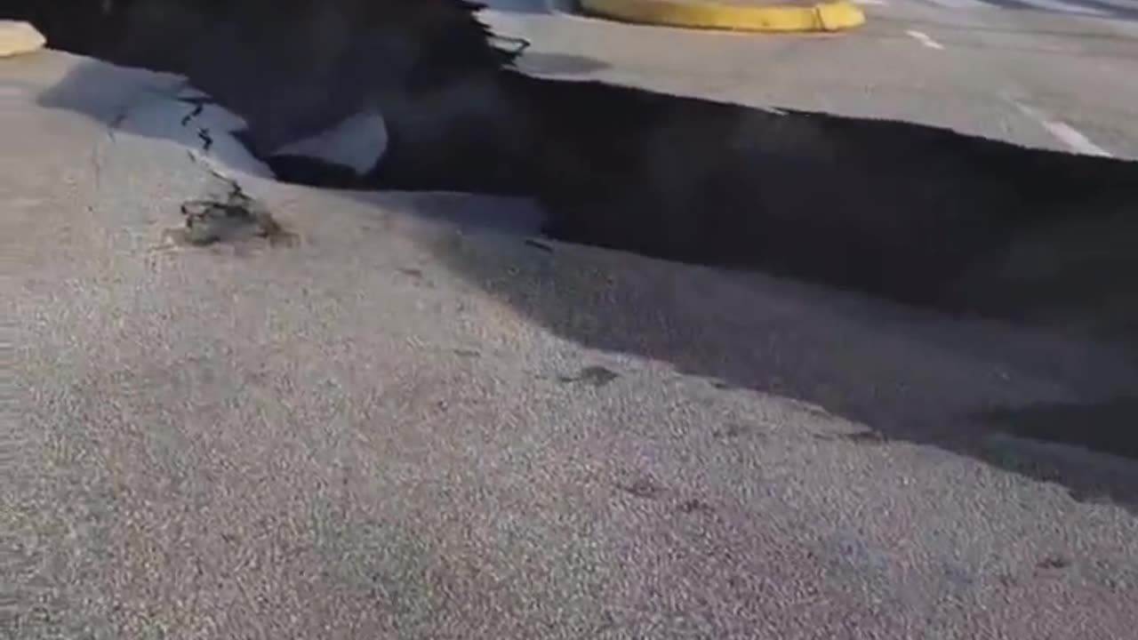 Massive Crack Emanating Steam in the Center of Grindavik Town of Iceland