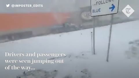 Dramatic video shows moment 50 cars pile-up on Pennsylvania motorway in US