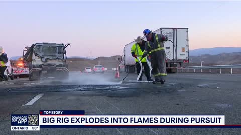 Big rig explodes into flames during police chase on 5 Freeway in LA County