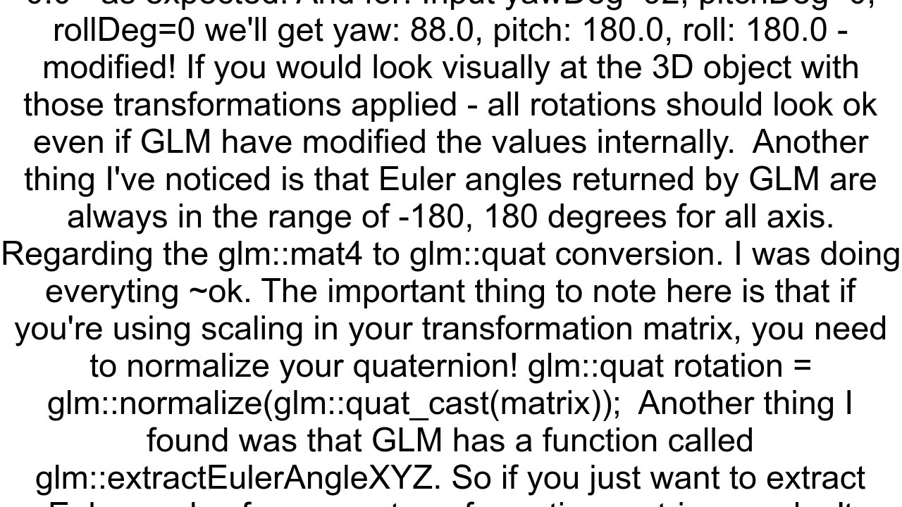 How to extract yaw pitch roll from glmquat and glmmat4