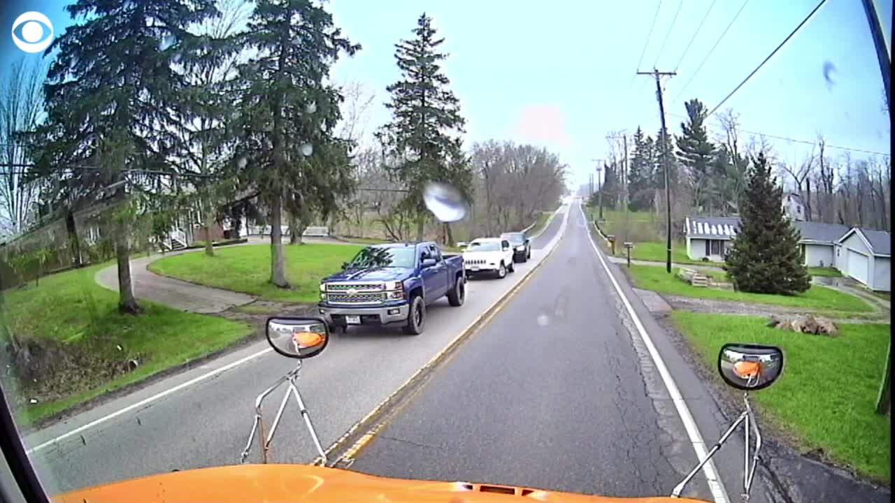 Dramatic footage shows truck narrowly miss school bus as brakes fail