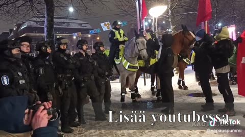 Mounted Police pushes Communist protesters away